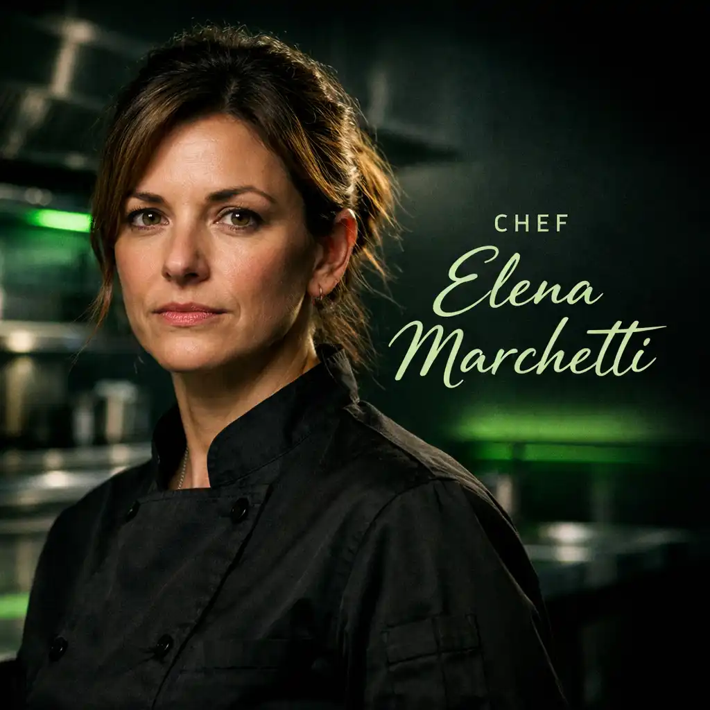 Portrait of Chef Elena Marchetti in the Marble & Pearl kitchen